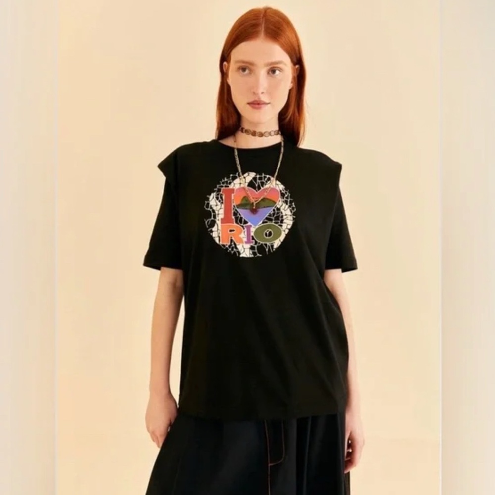 FARM Rio Black Graphic Tee with Colorful Design
